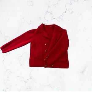Red Oversized Wool Jacket with Gold Buttons